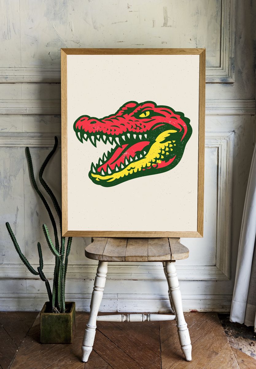 Crocodile Head Retro Illustration Poster. room preview