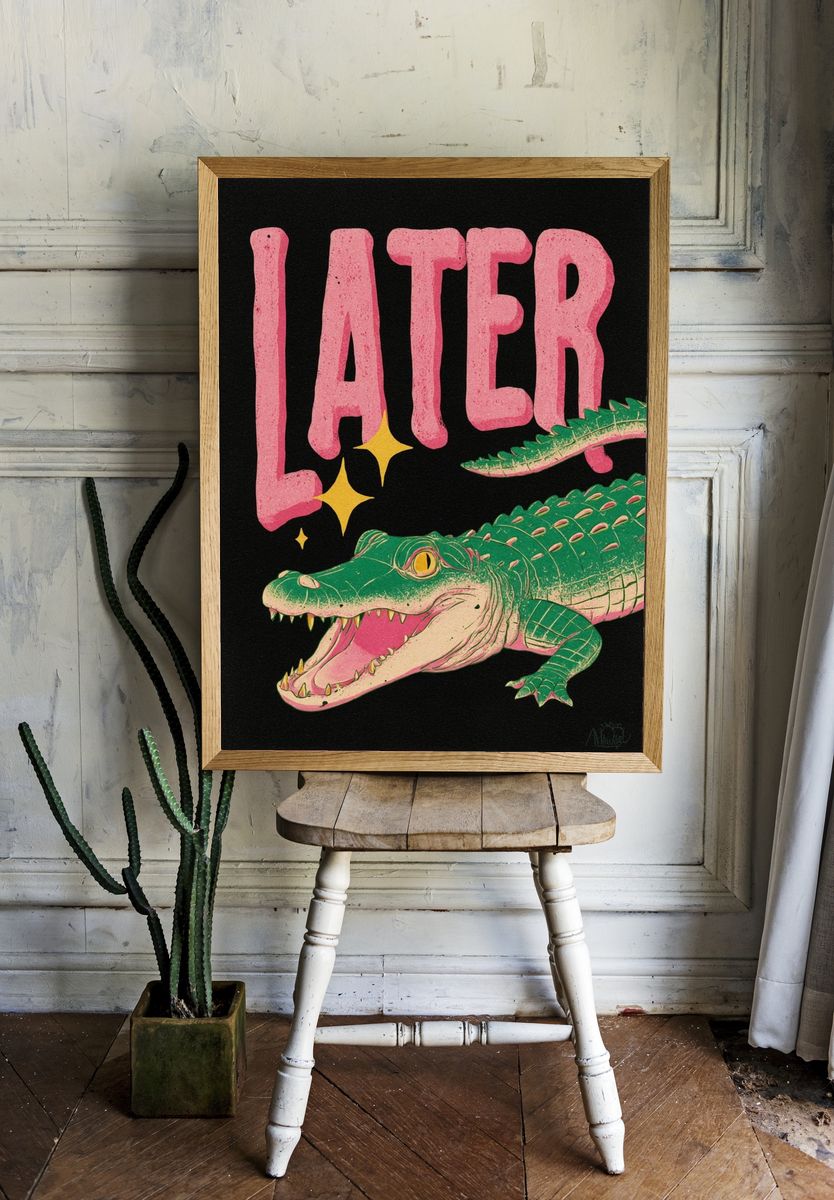 Later Crocodile Retro Poster room preview