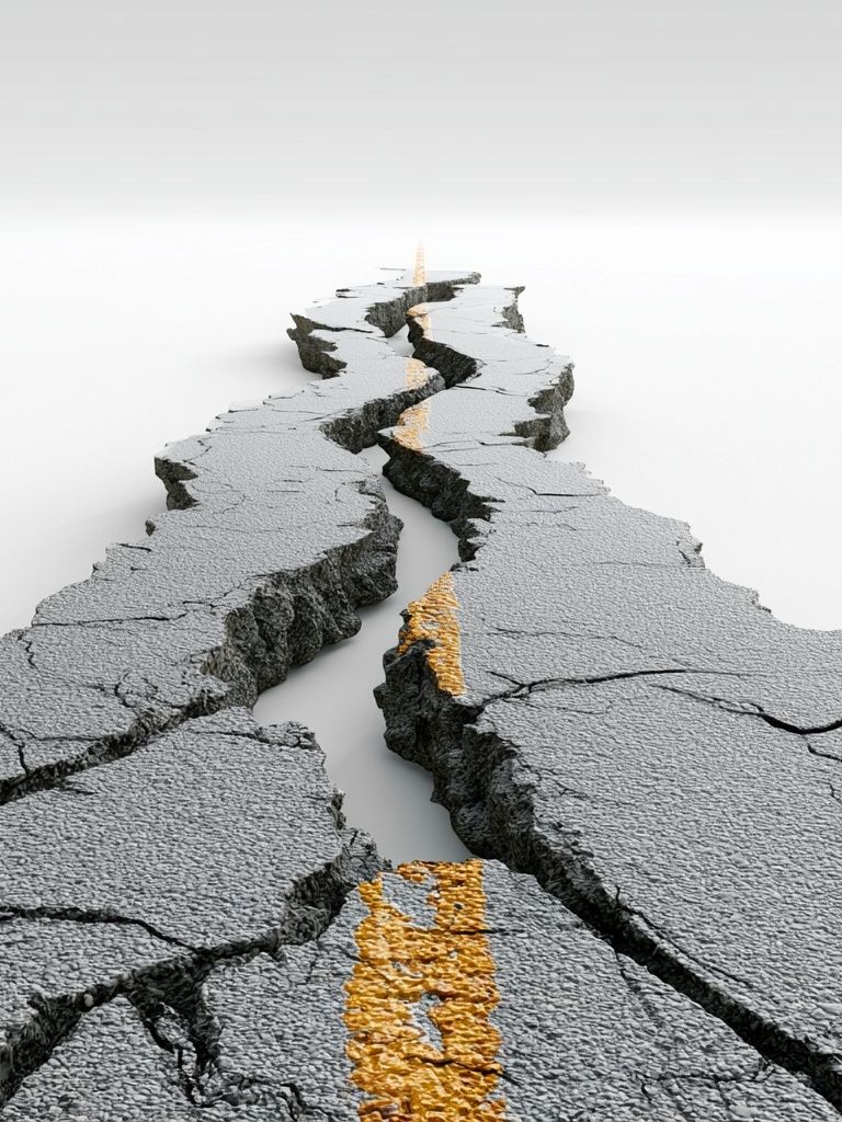 Cracked Roadway Perspective Print. poster — photography art
