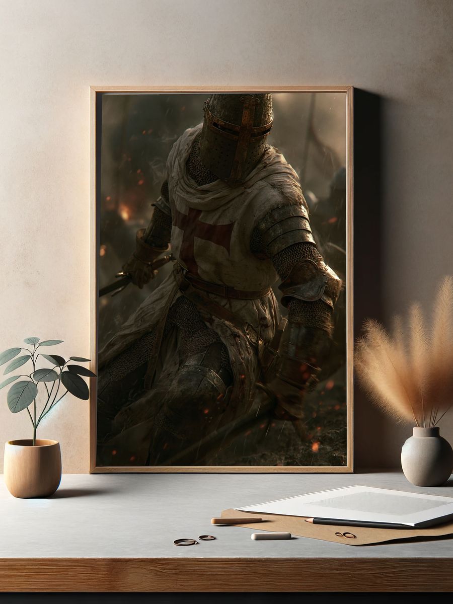 Crusader Knight Digital Art Poster. — room view 2