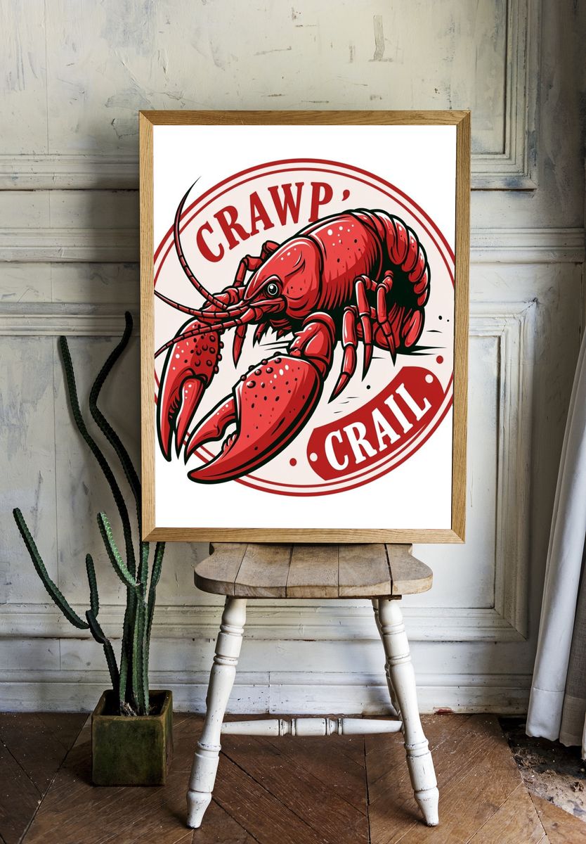 Crawfish Retro Illustration Poster. — room view 1