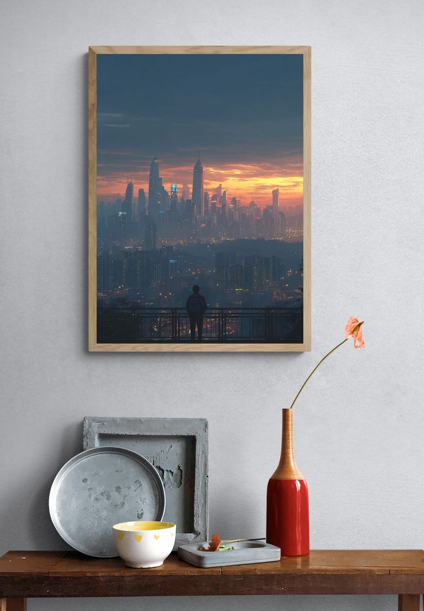 City Skyline at Dusk — Photography Print. — room view 3