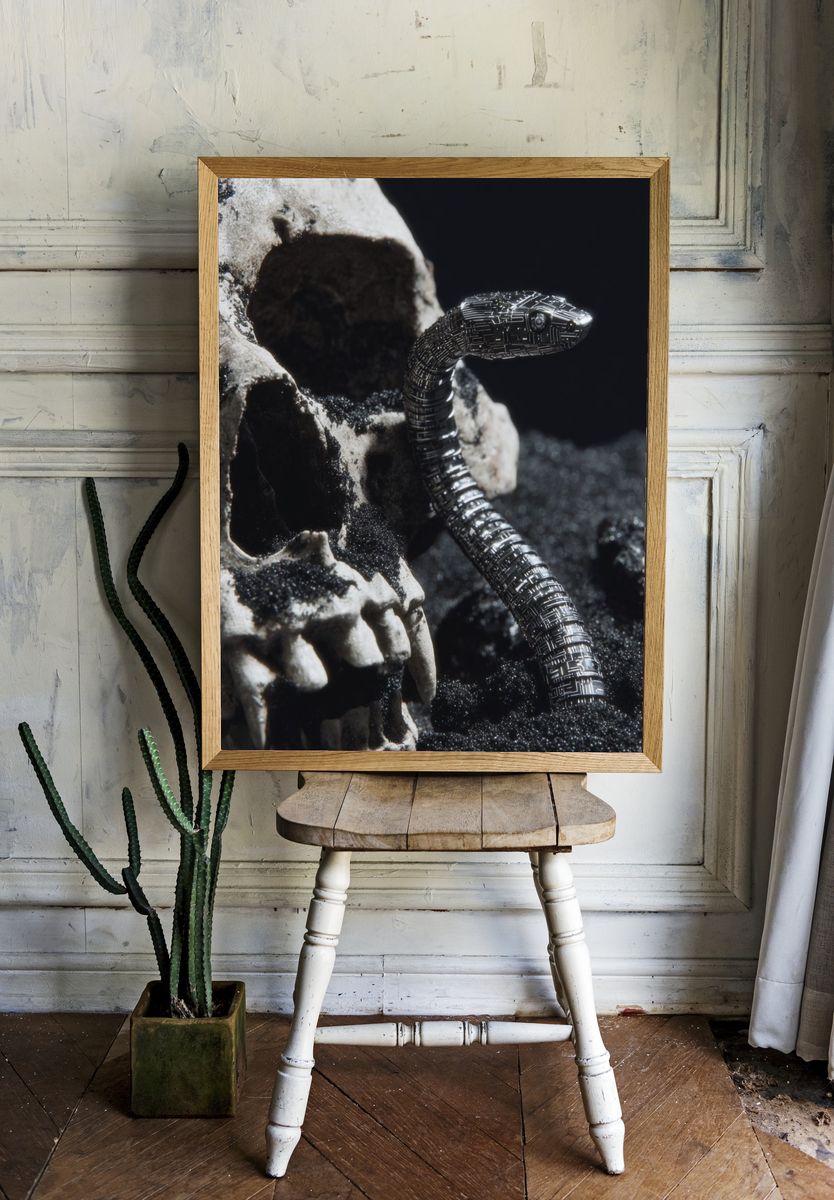 Cyber Snake and Skull — Dark Art Print. — room view 1
