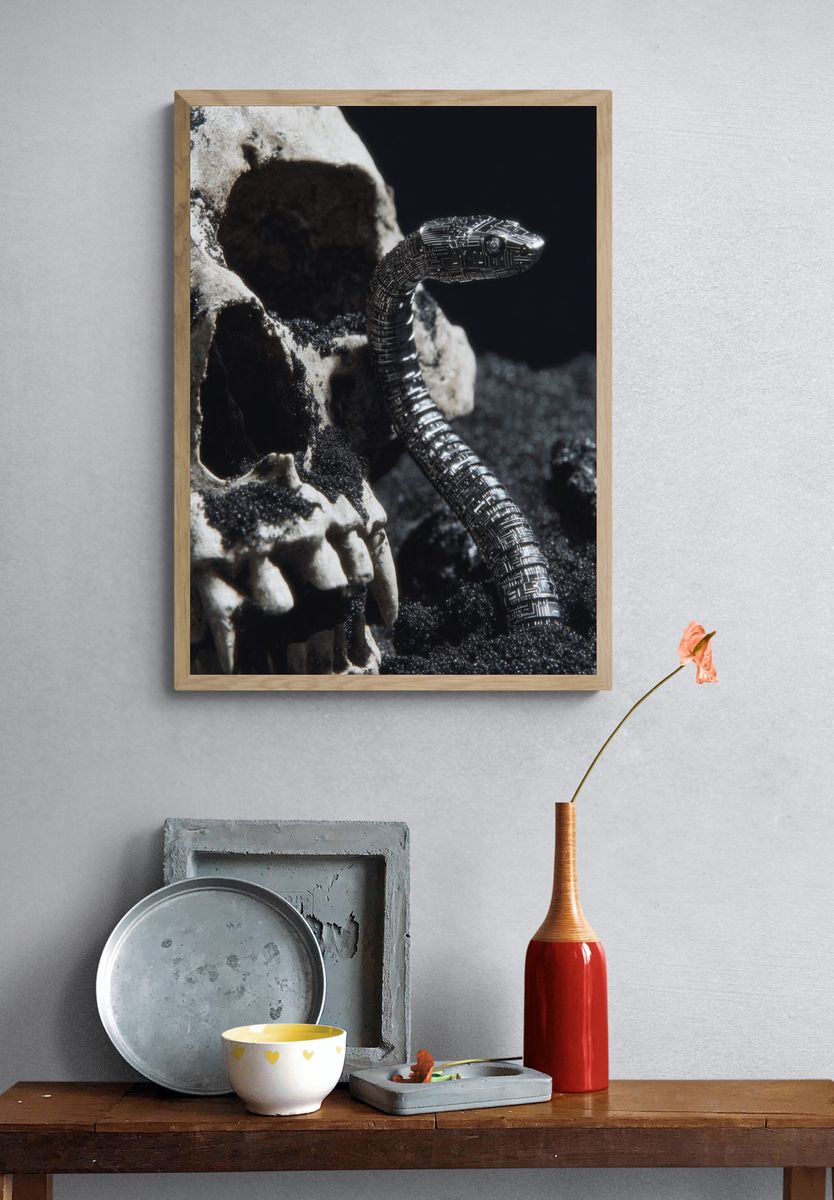 Cyber Snake and Skull — Dark Art Print. — room view 3