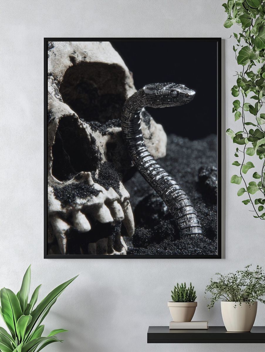 Cyber Snake and Skull — Dark Art Print. — room view 4