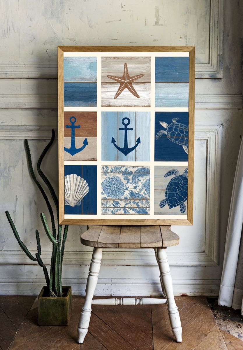 Coastal Sea Life Collage Poster. — room view 1