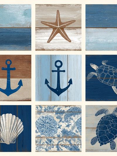 Coastal Sea Life Collage Poster. poster