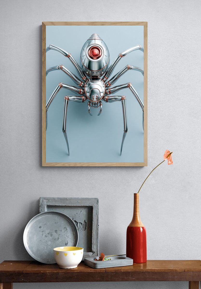 Chrome Spider Digital Art Poster. — room view 3