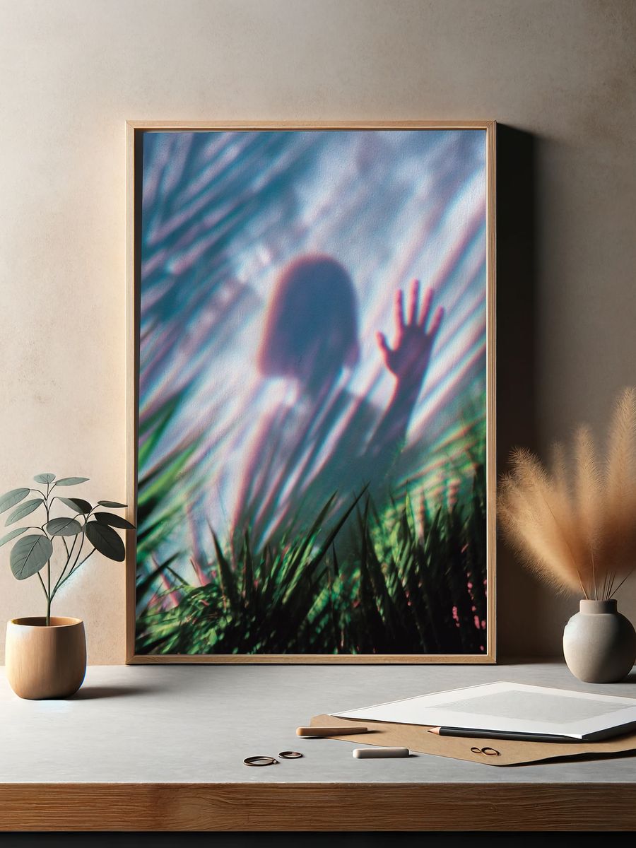 Child's Shadow Behind Leaves — Photography Print. — room view 2