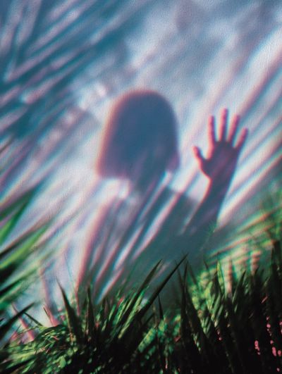 Child's Shadow Behind Leaves — Photography Print. poster print