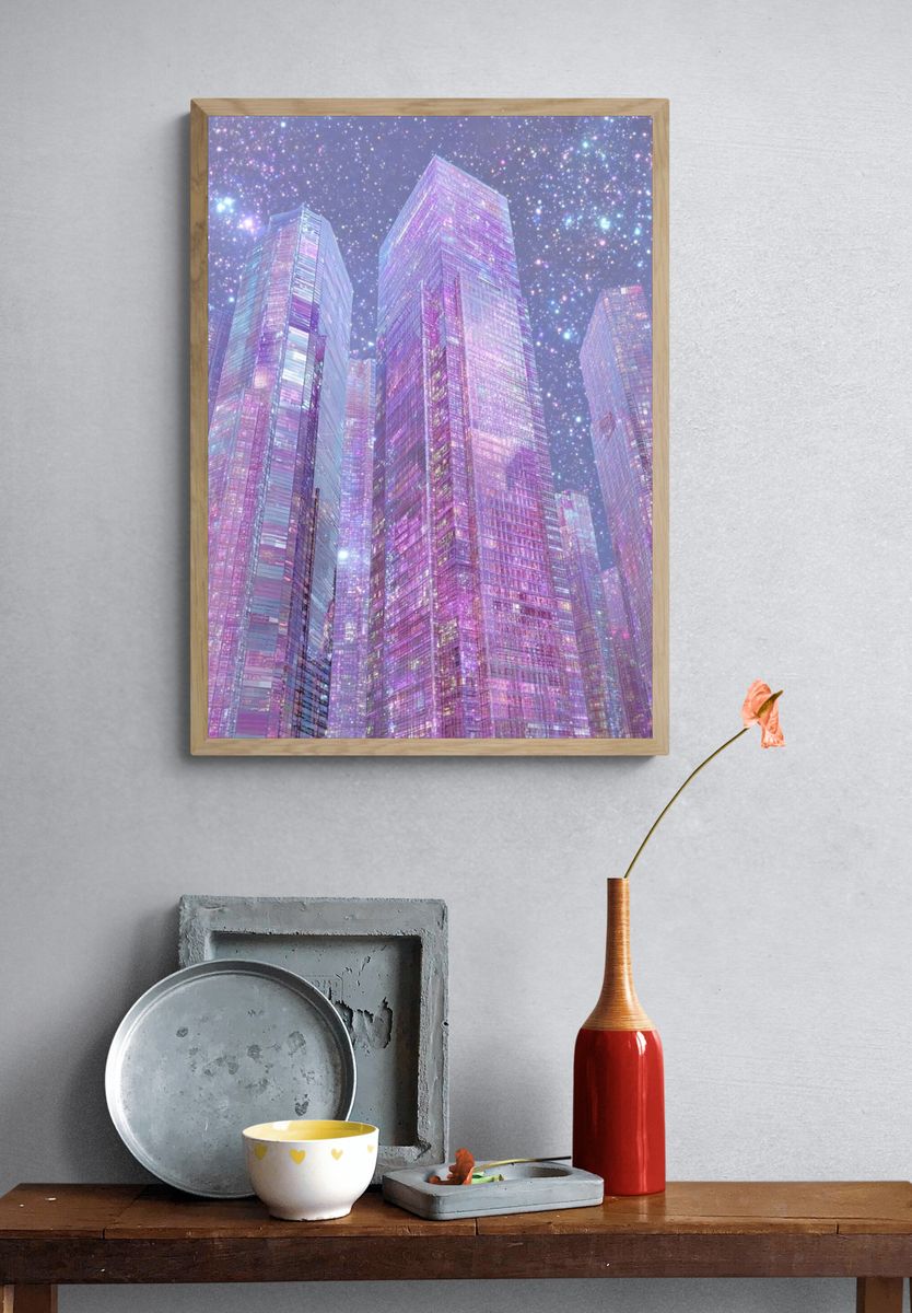 Cosmic Cityscape — Digital Art Print. — room view 3