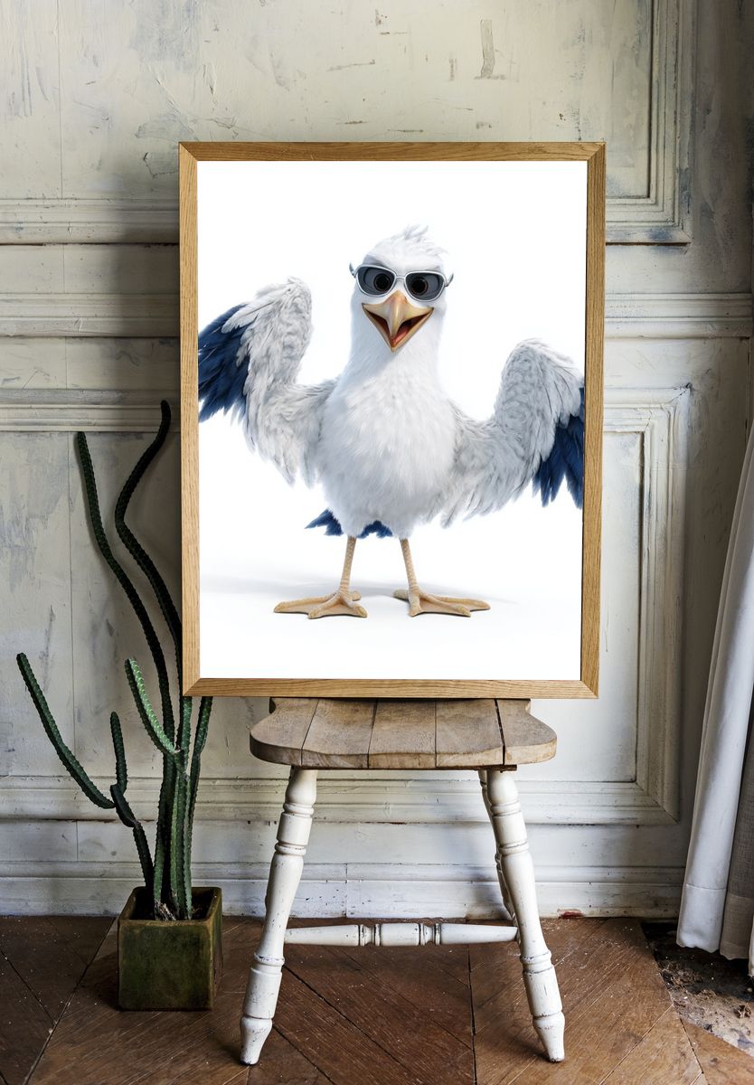 Cool Seagull — Cartoon Print. — room view 1