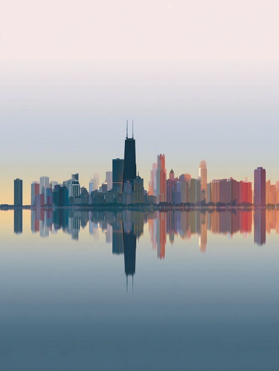Chicago Skyline Reflection — Art Print. poster — architecture art