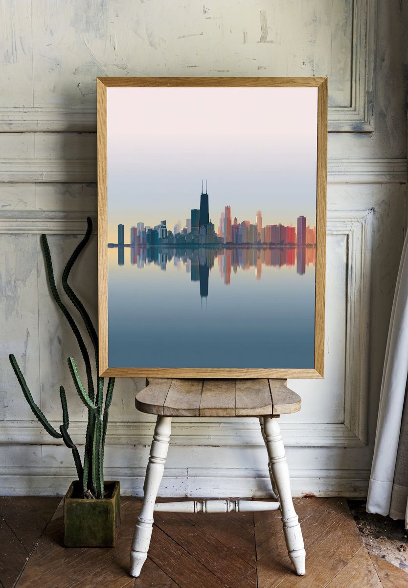 Chicago Skyline Reflection — Art Print. — room view 1