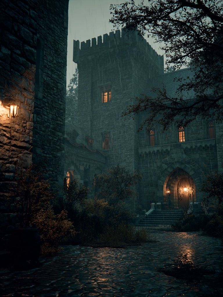 Mysterious Castle at Night — Fine Art Print. poster detail