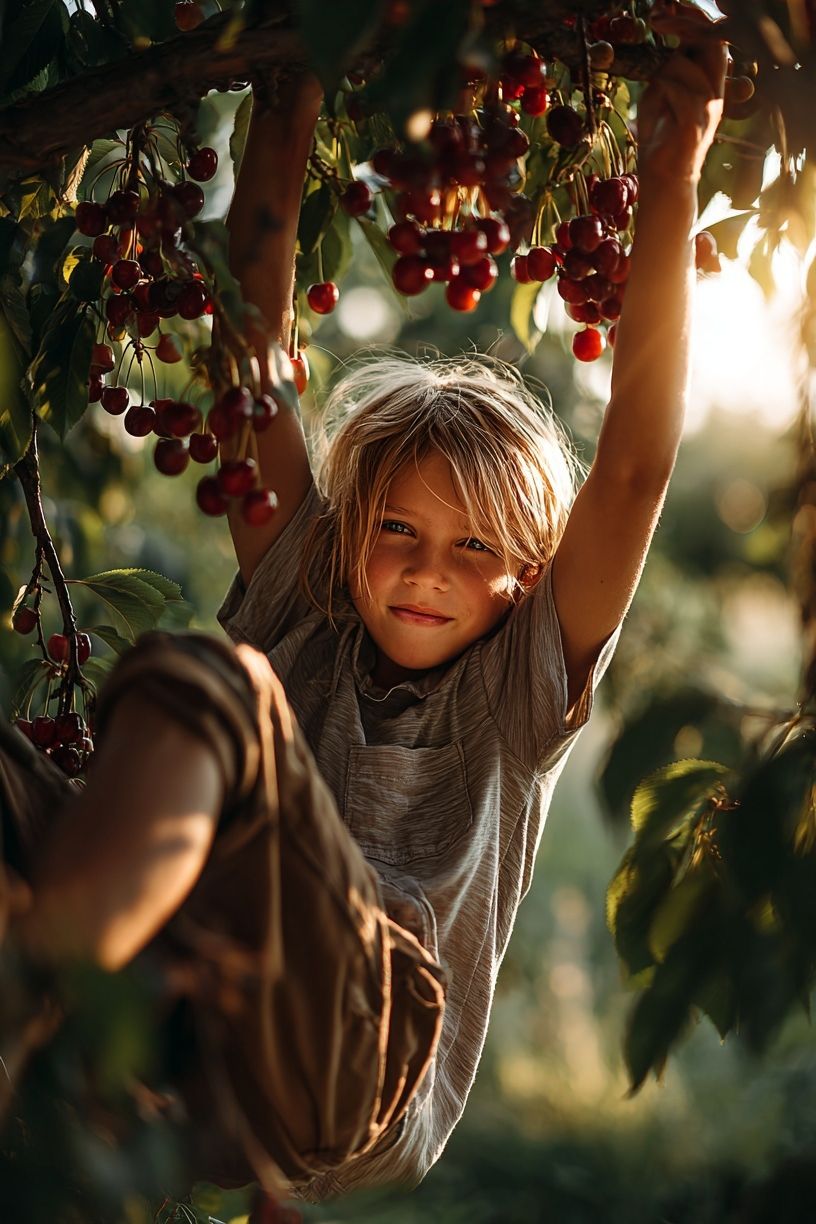Child in Cherry Tree — Photography Print. poster detail