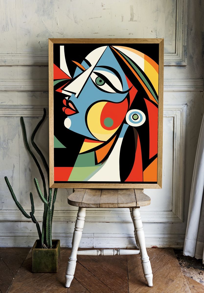 Cubist Face Abstract Print. — room view 1