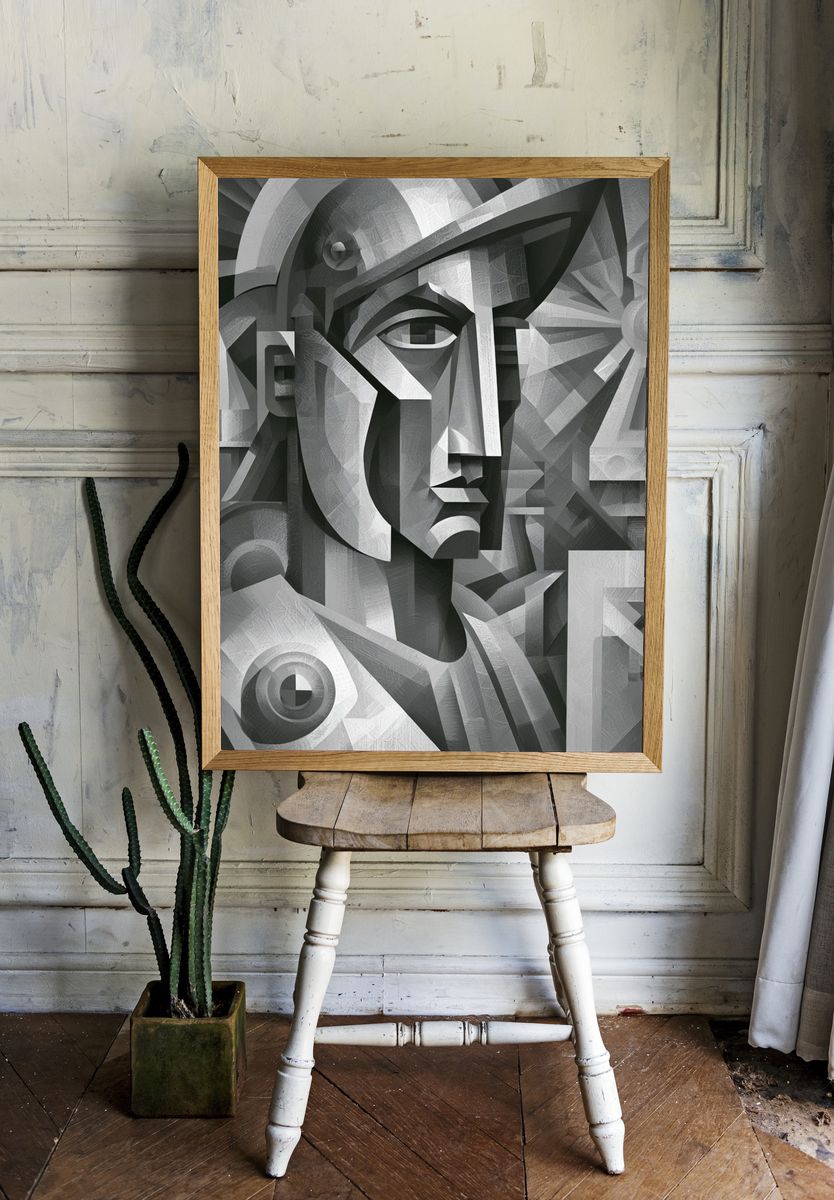 Cubist Face Abstract Poster. — room view 1