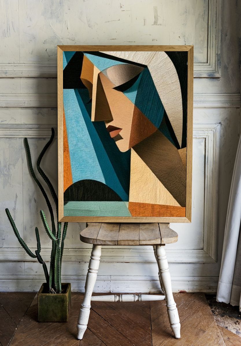 Cubist Woman Portrait Print. room preview