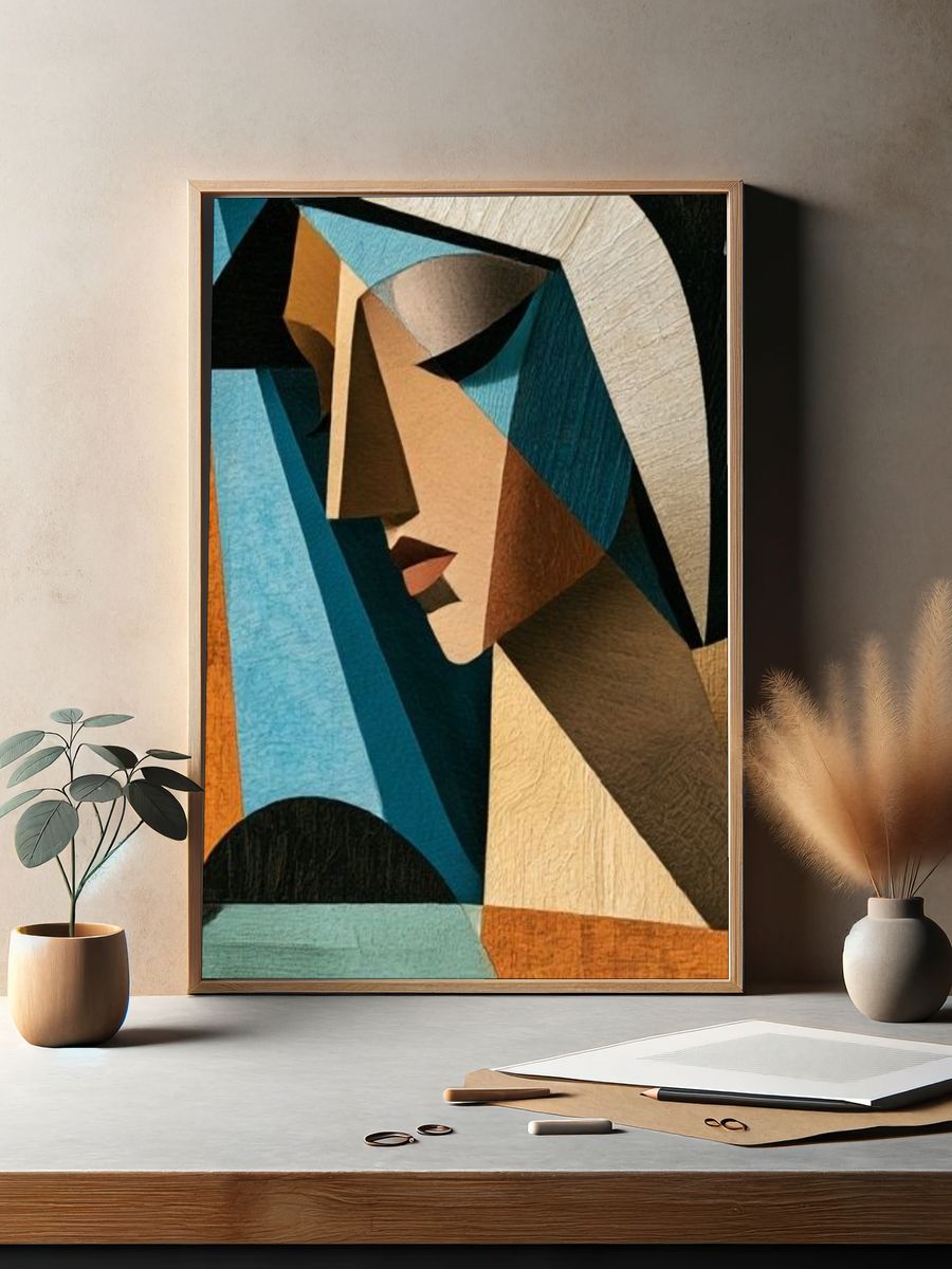 Cubist Woman Portrait Print. — room view 2