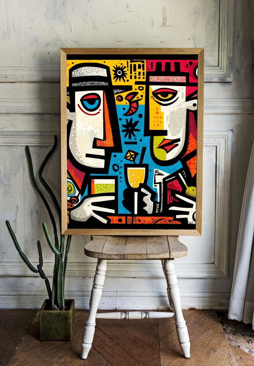 Cubist Faces Colorful Poster. room preview