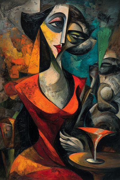 Cubist Woman with Cocktail Print. poster