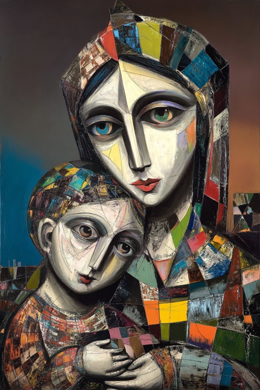 Cubist Mother and Child Print. poster — fine-art art
