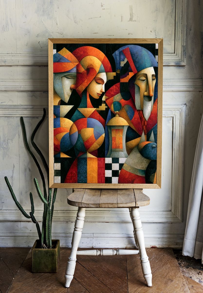 Cubist Jesters Fine-Art Poster. room preview