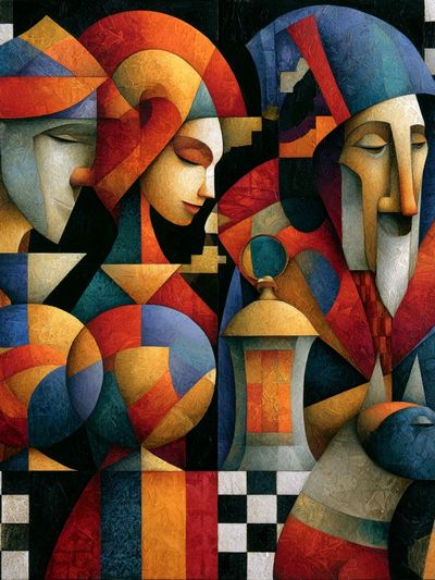 Cubist Jesters Fine-Art Poster.