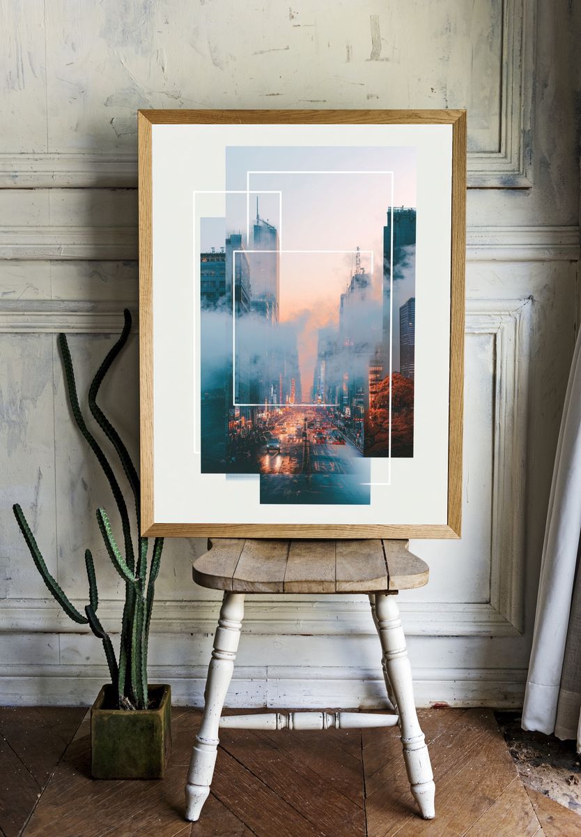 Cityscape at Dusk — Minimalist Print. room preview