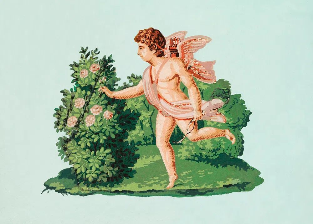 Cupid in the Garden — Vintage Print. poster — vintage art