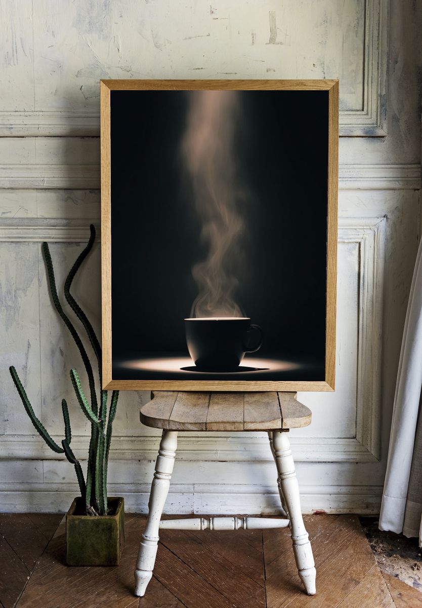 Steaming Coffee Cup — Photography Print. — room view 1