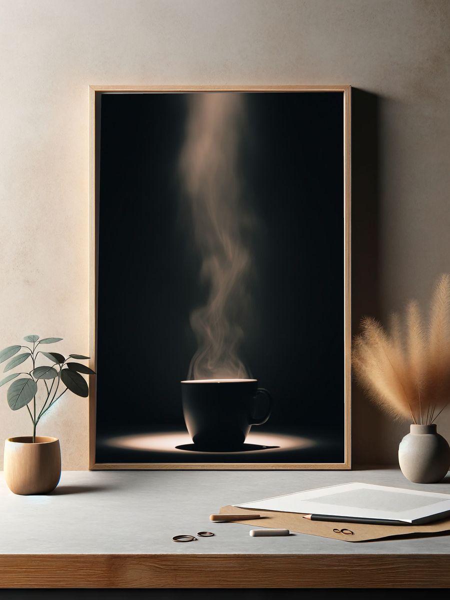 Steaming Coffee Cup — Photography Print. — room view 2