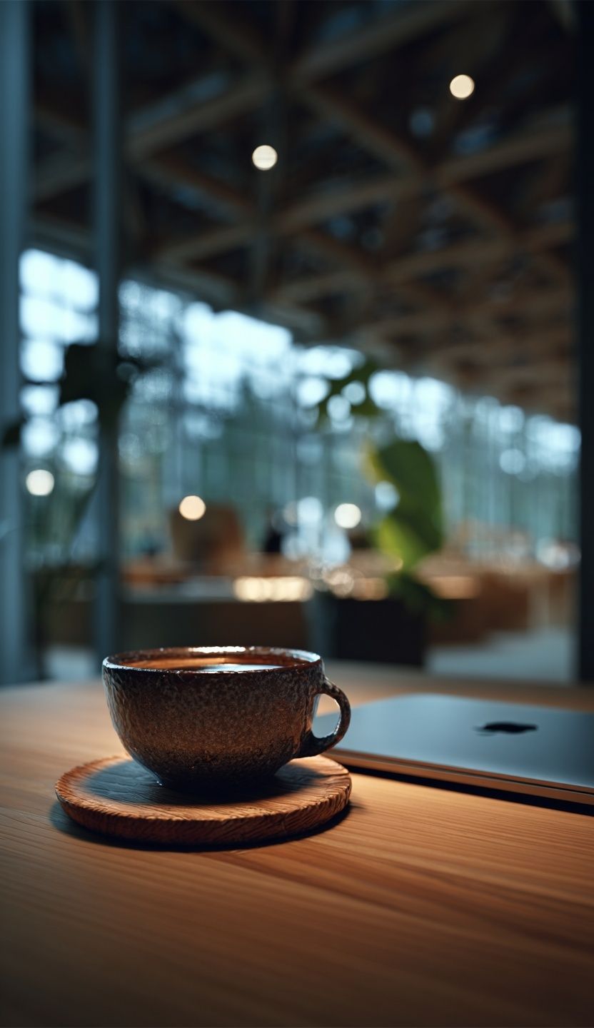 Coffee Cup in Modern Cafe — Photography Print. poster detail