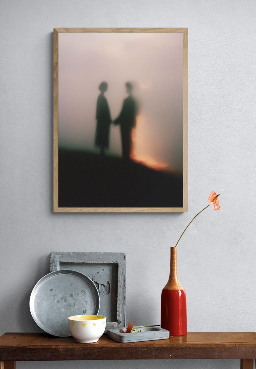 Silhouetted Couple at Sunset — Photography Print. — room view 3