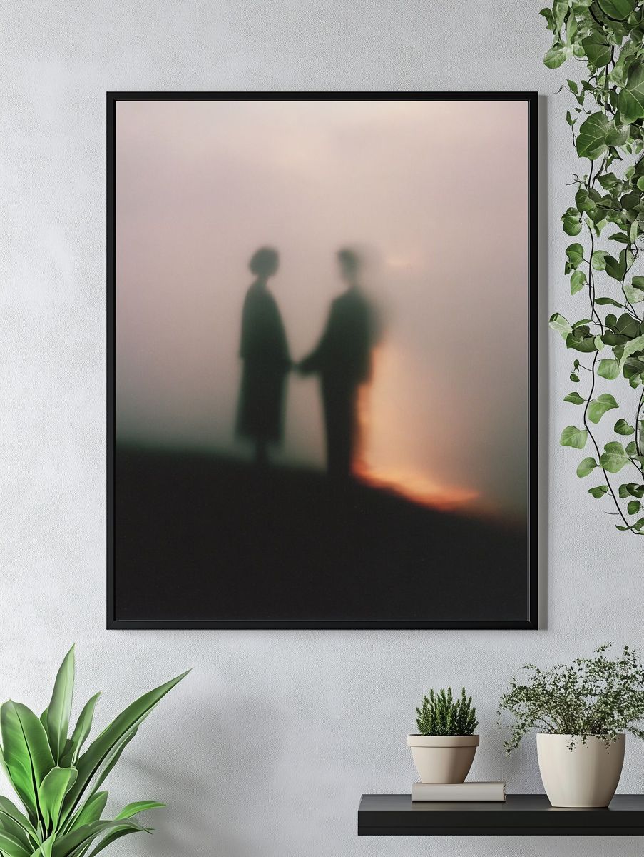 Silhouetted Couple at Sunset — Photography Print. — room view 4