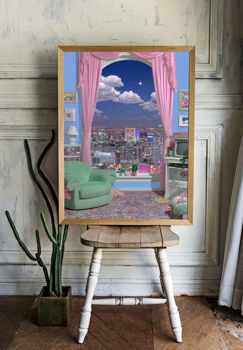 Cozy City View — Retro Print. — room view 1