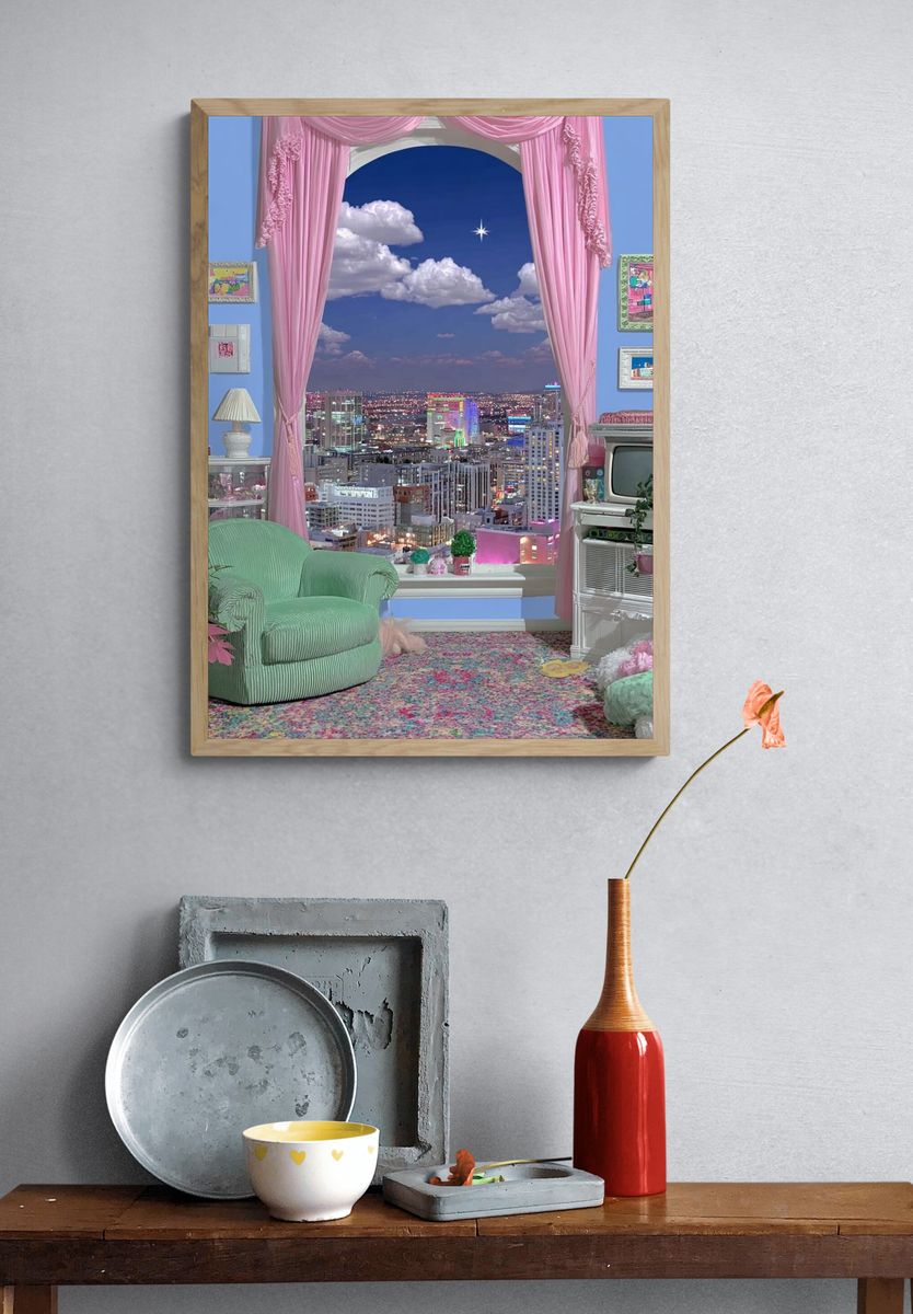 Cozy City View — Retro Print. — room view 3