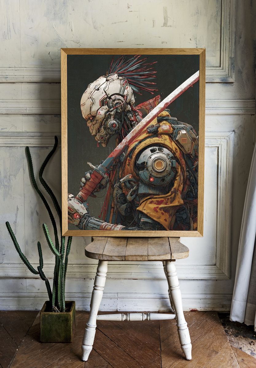Cybernetic Warrior — Digital Art Print room preview