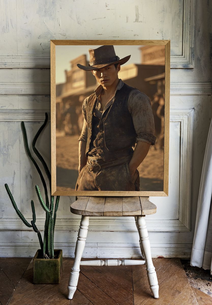 Cowboy in the Desert — Western Print. — room view 1