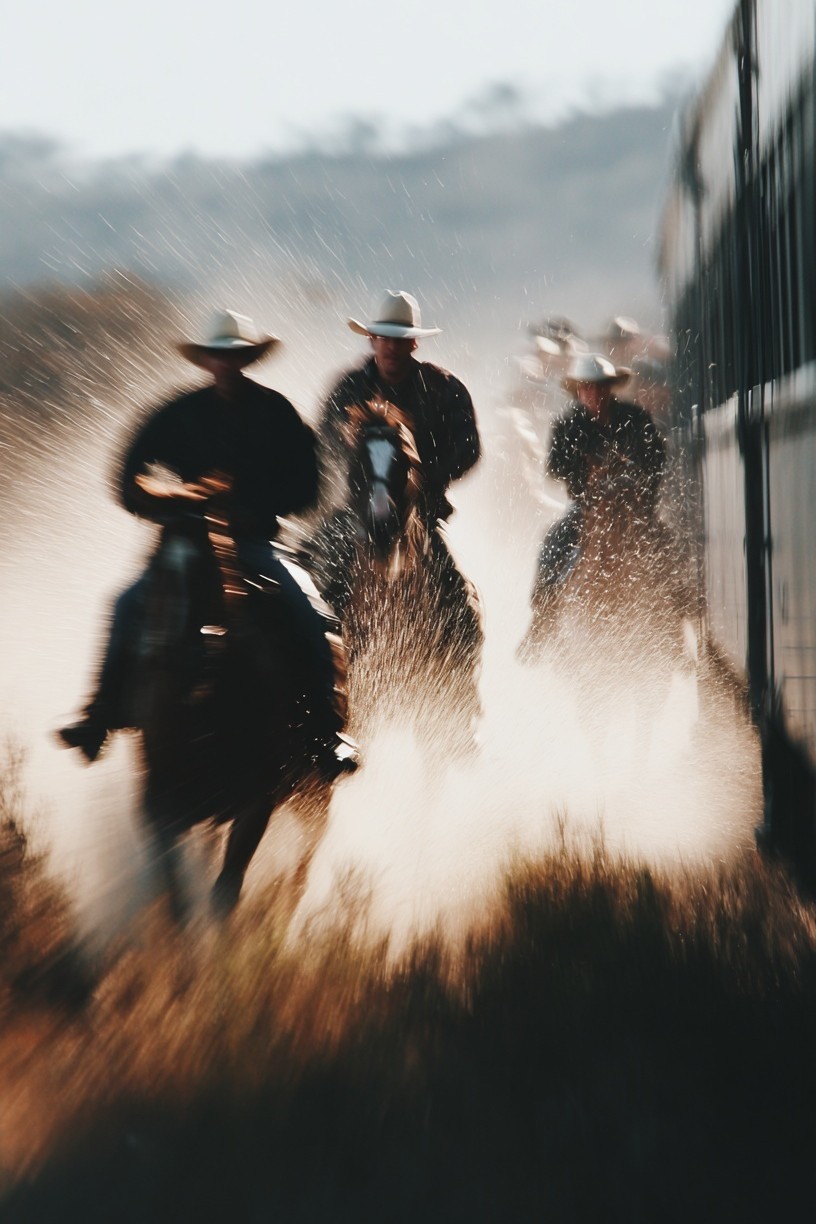 Cowboys Riding Through Dust — Photography Print. poster detail