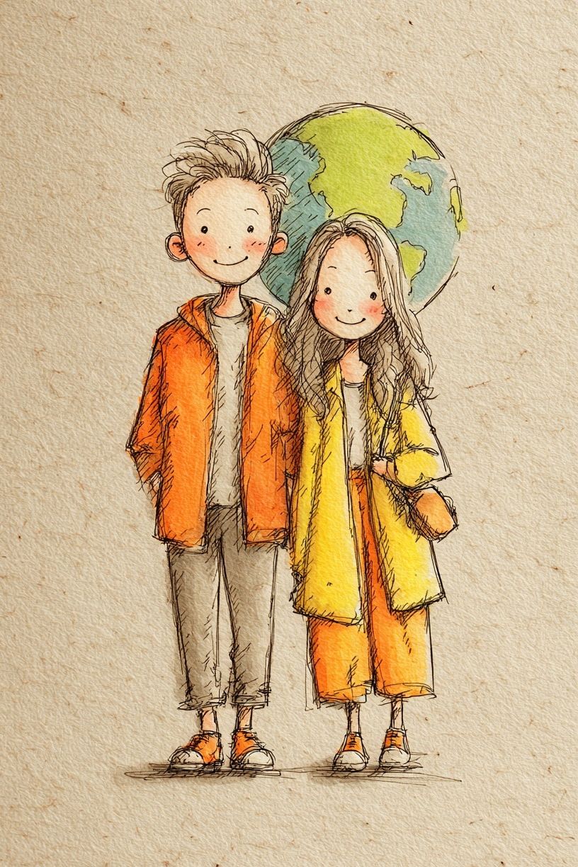 Couple with Earth — Illustration Print. poster detail