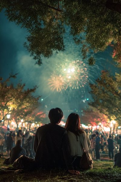 Couple Watching Fireworks — Photography Print. poster print