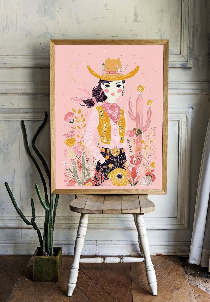 Cowgirl Floral Illustration Poster room preview