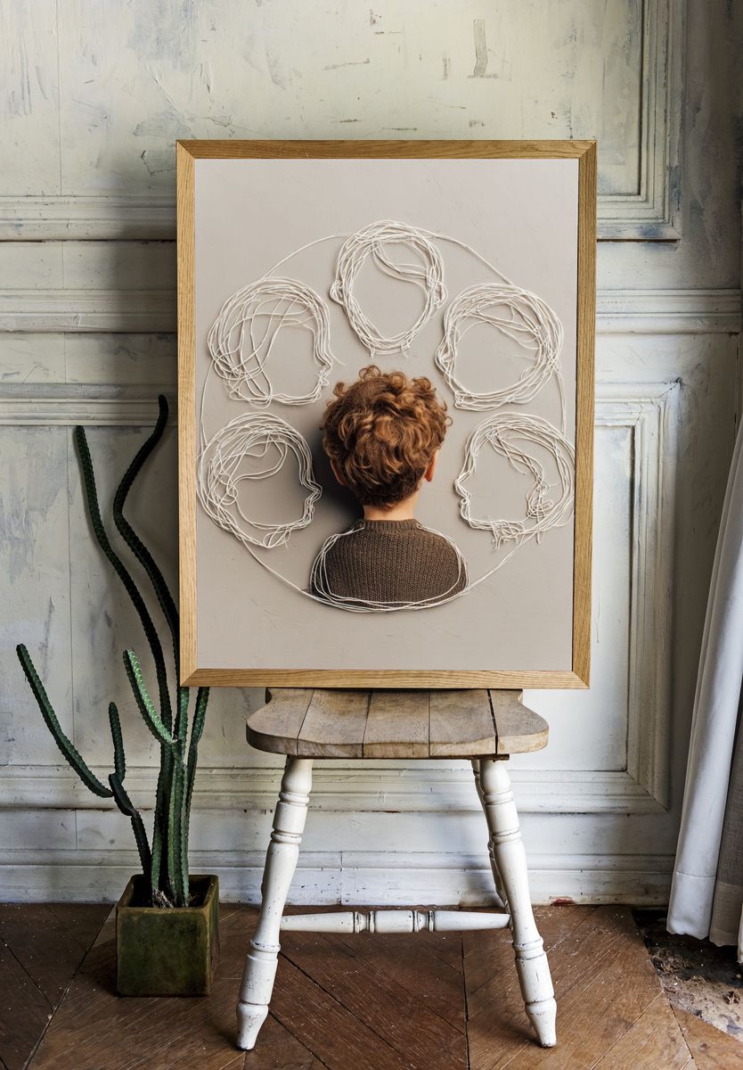 Child with Wire Faces — Illustration Print. — room view 1