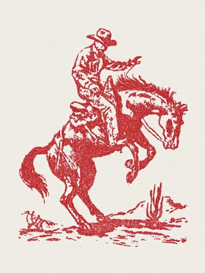 Cowboy Riding Horse — Vintage Print. poster