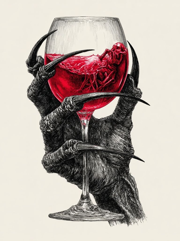 Creepy Hand Holding Wine Glass — Illustration Print. poster detail