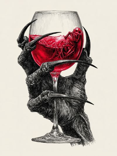 Creepy Hand Holding Wine Glass — Illustration Print. poster print