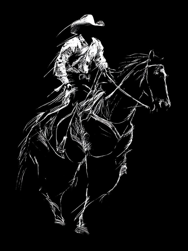 Cowboy on Horse Line Art Poster. poster — illustration art