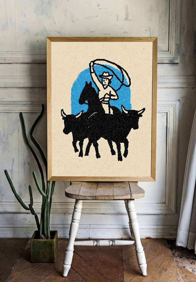 Cowboy with Lasso — Vintage Print. — room view 1